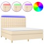 Cama box spring colchón y luces LED tela crema 160x200 cm de vidaXL, Camas y somieres - Ref: Foro24-3135770, Precio: 584,19 €