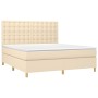 Cama box spring colchón y luces LED tela crema 160x200 cm de vidaXL, Camas y somieres - Ref: Foro24-3135770, Precio: 584,19 €