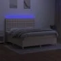 Box spring bed mattress and LED lights cream fabric 160x200 cm by vidaXL, Beds and slatted bases - Ref: Foro24-3135770, Price...