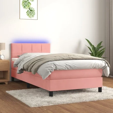 Box spring bed with mattress and LED pink velvet 80x200 cm by vidaXL, Beds and slatted bases - Ref: Foro24-3134374, Price: 27...
