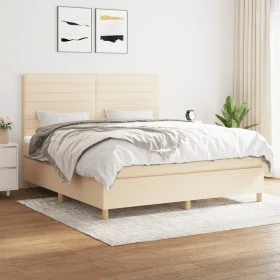 Box spring bed with cream fabric mattress 160x200 cm by vidaXL, Beds and slatted bases - Ref: Foro24-3142430, Price: 586,00 €...