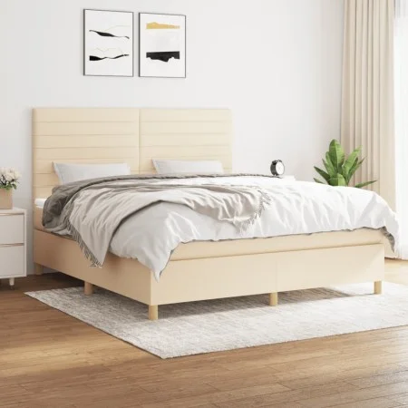 Box spring bed with cream fabric mattress 160x200 cm by vidaXL, Beds and slatted bases - Ref: Foro24-3142430, Price: 586,00 €...