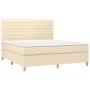 Box spring bed with cream fabric mattress 160x200 cm by vidaXL, Beds and slatted bases - Ref: Foro24-3142430, Price: 586,00 €...