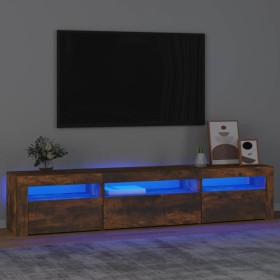 Mueble de TV con luces LED roble ahumado 195x35x40 cm