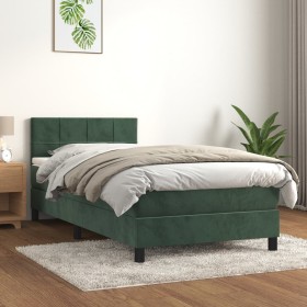 Cama box spring con colchón terciopelo verde oscuro 80x200 cm