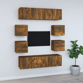 Set de muebles de TV 8 pzas madera contrachapada roble ahumado