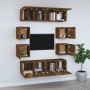 Set de muebles de TV 8 pzas madera contrachapada roble ahumado