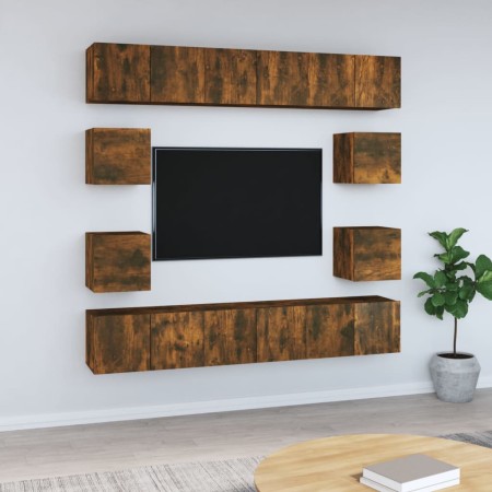 Set de muebles de TV 10 pzas madera contrachapada roble ahumado