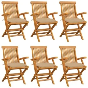 Gartenstühle 6 Stk. massives Teakholz mit beigen Kissen von vidaXL, Gartenstühle - Ref: Foro24-3062559, Preis: 452,23 €, Raba...