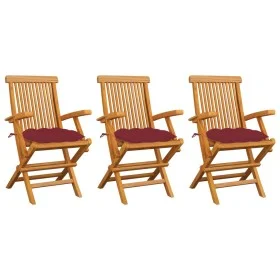 3 Stück Gartenstühle aus Teakholz mit rot-roten Kissen von vidaXL, Gartenstühle - Ref: Foro24-3062538, Preis: 231,27 €, Rabat...