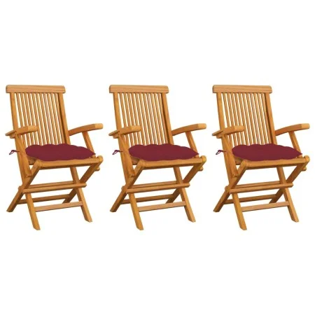 3 Stück Gartenstühle aus Teakholz mit rot-roten Kissen von vidaXL, Gartenstühle - Ref: Foro24-3062538, Preis: 231,27 €, Rabat...