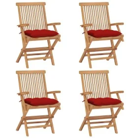 Garden chairs 4 units solid teak wood with red cushions by vidaXL, Garden chairs - Ref: Foro24-3065638, Price: 357,01 €, Disc...
