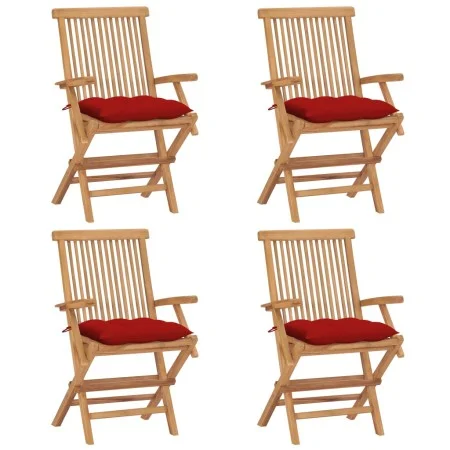 Gartenstühle 4 Stk. massives Teakholz mit roten Kissen von vidaXL, Gartenstühle - Ref: Foro24-3065638, Preis: 357,01 €, Rabat...
