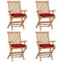 Garden chairs 4 units solid teak wood with red cushions by vidaXL, Garden chairs - Ref: Foro24-3065638, Price: 357,01 €, Disc...