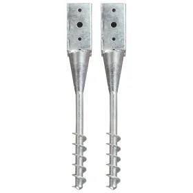 Ground spikes 2 units galvanized steel silver 7x7x56 cm by vidaXL, Spikes for anchoring in the ground - Ref: Foro24-145435, P...