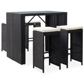 Mesa y sillas de bar jardín 5 pzas ratán sintético vidrio negro de vidaXL, Conjuntos de jardín - Ref: Foro24-49568, Precio: 3...
