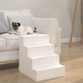 Escalera para mascotas madera maciza de pino blanco 40x49x47 cm de vidaXL, Escalones y rampas para mascotas - Ref: Foro24-822...