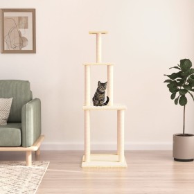 Rascador para gatos con postes de sisal color crema 149 cm