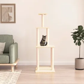Rascador para gatos con postes de sisal color crema 149 cm de vidaXL, Mobiliario para gatos - Ref: Foro24-171741, Precio: 45,...