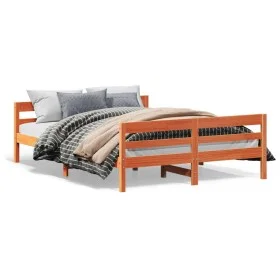 Bed frame with wax brown pine wood headboard 140x200 cm by vidaXL, Beds and slatted bases - Ref: Foro24-842789, Price: 131,48...
