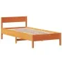 Bed frame with wax brown pine wood headboard 100x200 cm by vidaXL, Beds and slatted bases - Ref: Foro24-842761, Price: 93,29 ...