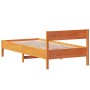 Estructura cama con cabecero madera pino marrón cera 100x200 cm