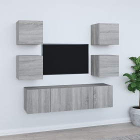 Set de muebles para TV 6 pzas madera contrachapada gris Sonoma