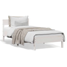 Estructura de cama con cabecero madera de pino blanca 90x200 cm