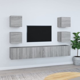 Set de muebles para TV 7 pzas madera contrachapada gris Sonoma