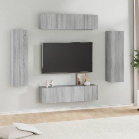 Set de muebles para TV 6 pzas madera contrachapada gris Sonoma