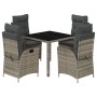 Set comedor de jardín 5 piezas con cojines ratán sintético gris