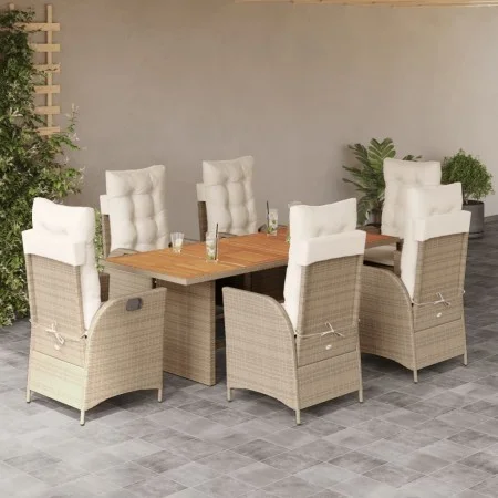 7-teiliges Garten-Esszimmer-Set mit Kissen synthetisches Rattan beige von vidaXL, Gartensets - Ref: Foro24-3213145, Preis: 98...