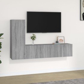 Set de muebles para TV 3 pzas madera contrachapada gris Sonoma