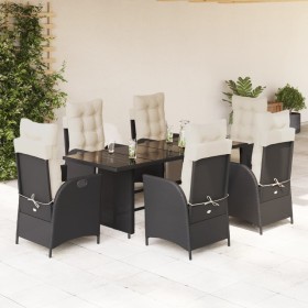 Set de comedor de jardín 7 pzas y cojines ratán sintético negro