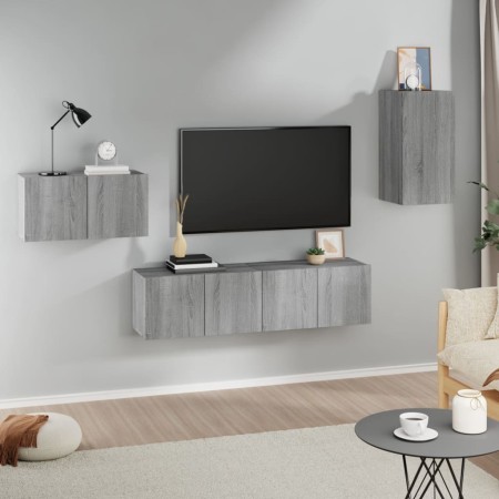 Set de muebles para TV 4 pzas madera contrachapada gris Sonoma
