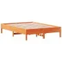 Estructura de cama madera maciza pino marrón cera 135x190 cm de vidaXL, Camas y somieres - Ref: Foro24-842721, Precio: 104,29...