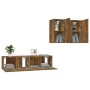Set de muebles de TV 4 pzas madera contrachapada roble ahumado