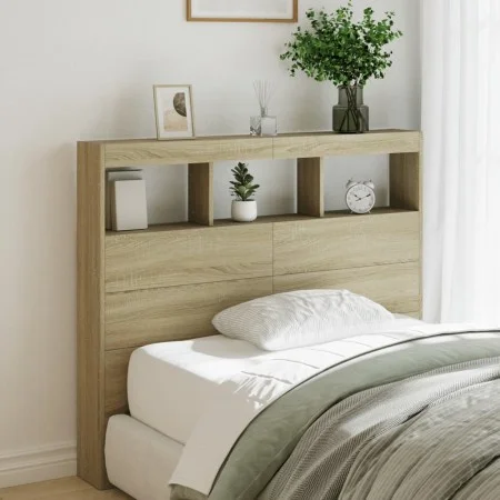 Bed headboard with LED Sonoma oak 120x17x102 cm by vidaXL, Headboards and footboards - Ref: Foro24-839191, Price: 83,31 €, Di...