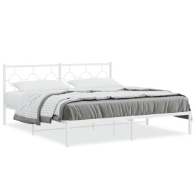 Metal bed frame with white headboard 180x200 cm by vidaXL, Beds and slatted bases - Ref: Foro24-376279, Price: 108,51 €, Disc...