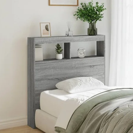 Bed headboard with LED light Sonoma gray 100x17x102 cm by vidaXL, Headboards and footboards - Ref: Foro24-839187, Price: 72,2...