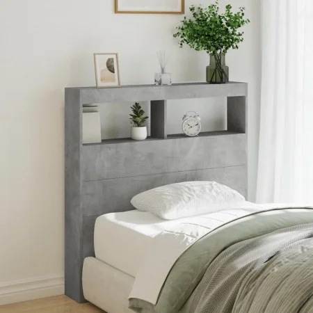 Concrete gray bed headboard with LED light 100x17x102 cm by vidaXL, Headboards and footboards - Ref: Foro24-839185, Price: 59...