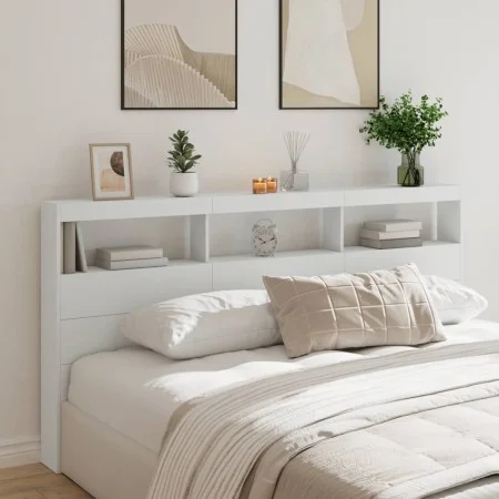 Cabecero de cama con luz LED blanco 200x17x102 cm de vidaXL, Cabeceros y pies de cama - Ref: Foro24-839217, Precio: 124,01 €,...