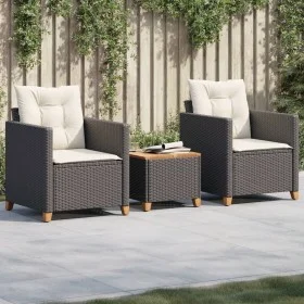Table and chairs with cushions 3 pieces PE rattan black acacia wood by vidaXL, Garden sets - Ref: Foro24-366309, Price: 207,3...