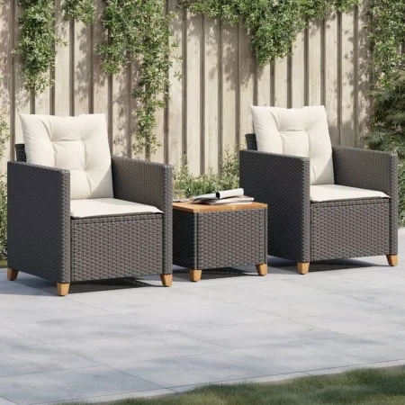 Table and chairs with cushions 3 pieces PE rattan black acacia wood by vidaXL, Garden sets - Ref: Foro24-366309, Price: 207,3...