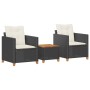 Table and chairs with cushions 3 pieces PE rattan black acacia wood by vidaXL, Garden sets - Ref: Foro24-366309, Price: 182,0...