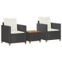 Table and chairs with cushions 3 pieces PE rattan black acacia wood by vidaXL, Garden sets - Ref: Foro24-366309, Price: 207,3...