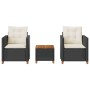Table and chairs with cushions 3 pieces PE rattan black acacia wood by vidaXL, Garden sets - Ref: Foro24-366309, Price: 182,0...