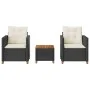 Table and chairs with cushions 3 pieces PE rattan black acacia wood by vidaXL, Garden sets - Ref: Foro24-366309, Price: 207,3...
