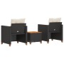 Table and chairs with cushions 3 pieces PE rattan black acacia wood by vidaXL, Garden sets - Ref: Foro24-366309, Price: 182,0...