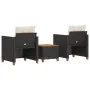 Tisch und Stühle mit Kissen 3 Stück PE-Rattan, schwarzes Akazienholz von vidaXL, Gartensets - Ref: Foro24-366309, Preis: 207,...